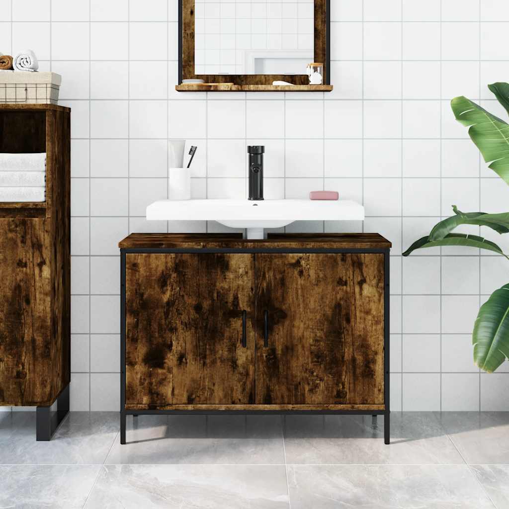 vidaXL Bathroom Sink Cabinet Smoked Oak 80x30x60 cm Engineered Wood 3