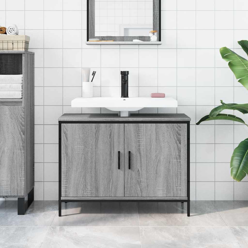 vidaXL Bathroom Sink Cabinet Grey Sonoma 80x30x60 cm Engineered Wood 3