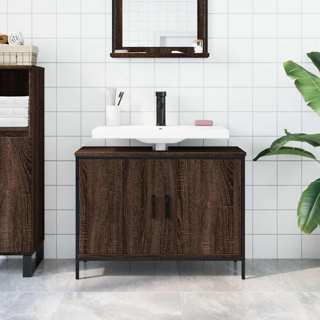 vidaXL Bathroom Sink Cabinet Brown Oak 80x30x60 cm Engineered Wood 3