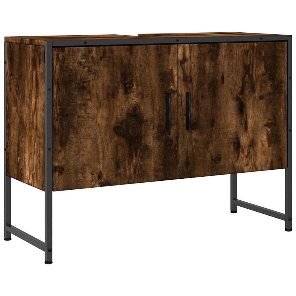 vidaXL Bathroom Sink Cabinet Smoked Oak 80x33x60 cm Engineered Wood 2