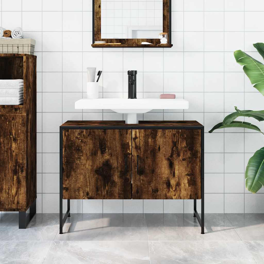 vidaXL Bathroom Sink Cabinet Smoked Oak 80x33x60 cm Engineered Wood 3