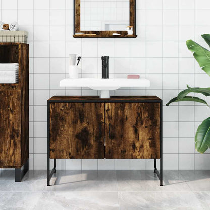 vidaXL Bathroom Sink Cabinet Smoked Oak 80x33x60 cm Engineered Wood 3
