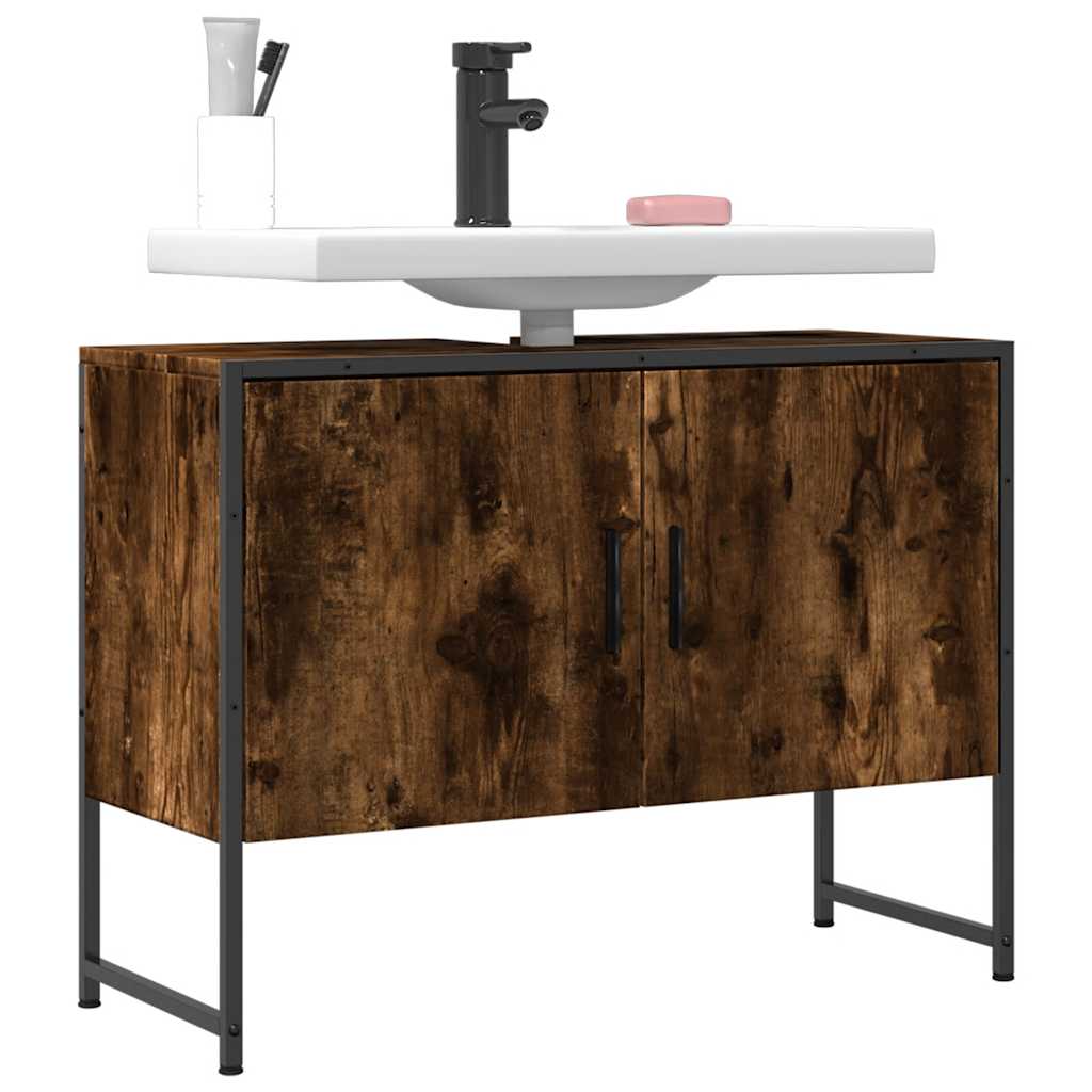 vidaXL Bathroom Sink Cabinet Smoked Oak 80x33x60 cm Engineered Wood 1