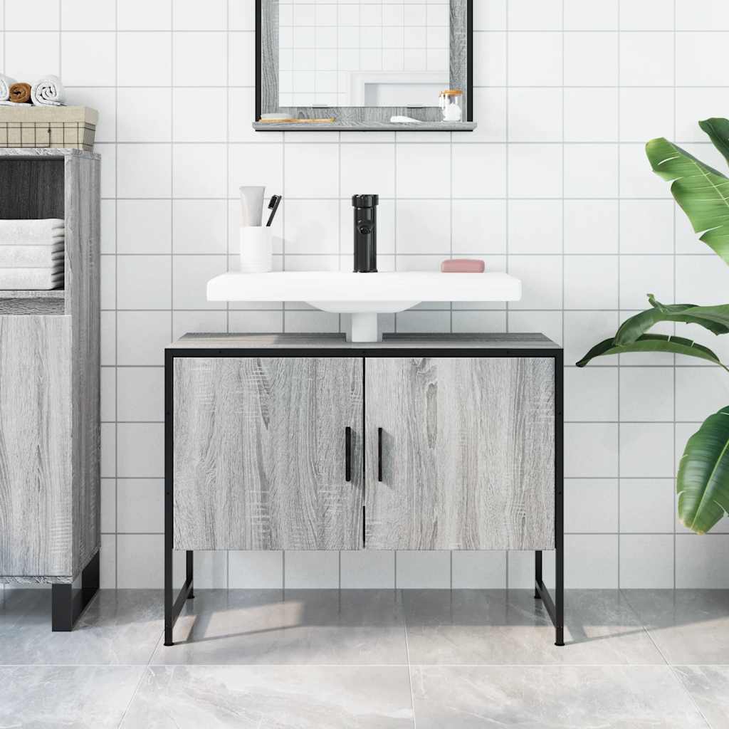 vidaXL Bathroom Sink Cabinet Grey Sonoma 80x33x60 cm Engineered Wood 3