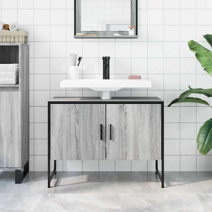 vidaXL Bathroom Sink Cabinet Grey Sonoma 80x33x60 cm Engineered Wood 3