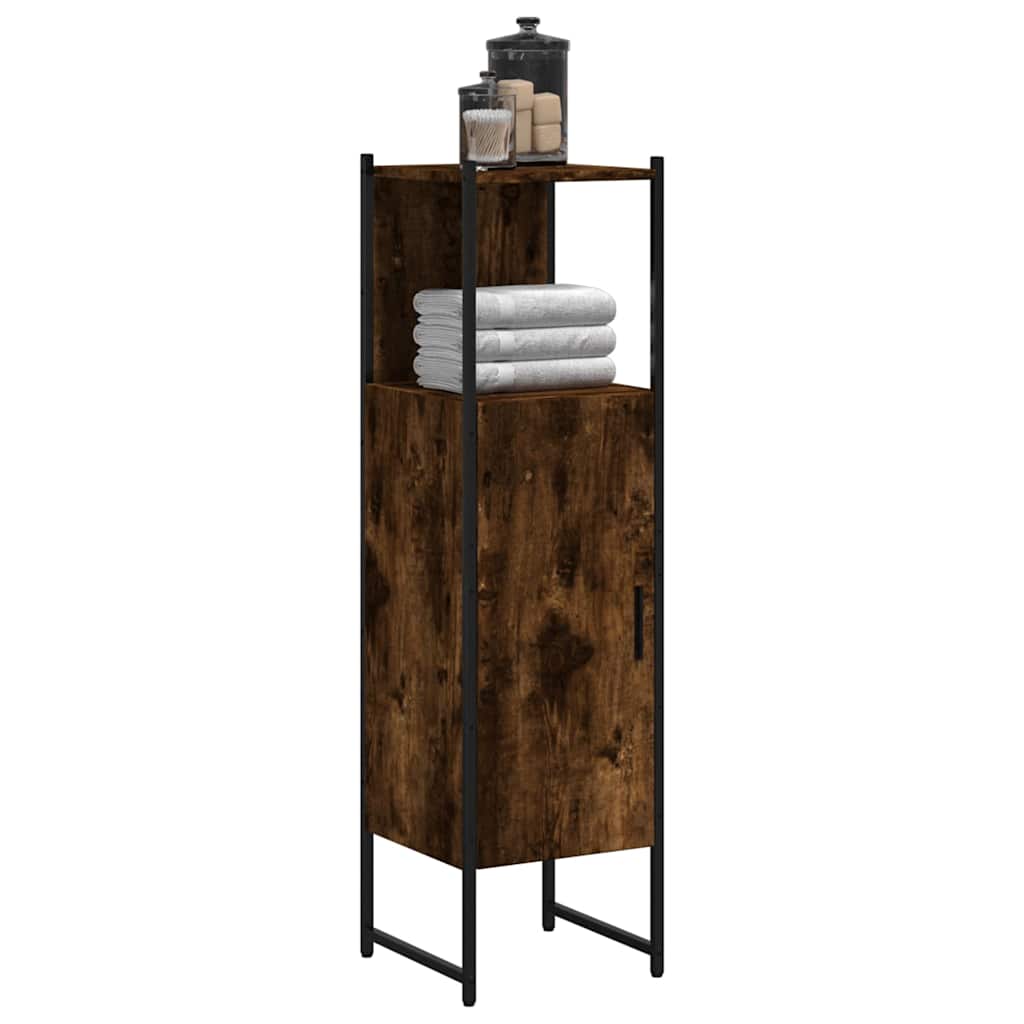 vidaXL Bathroom Cabinet Smoked Oak 33x33x120.5 cm Engineered Wood 1