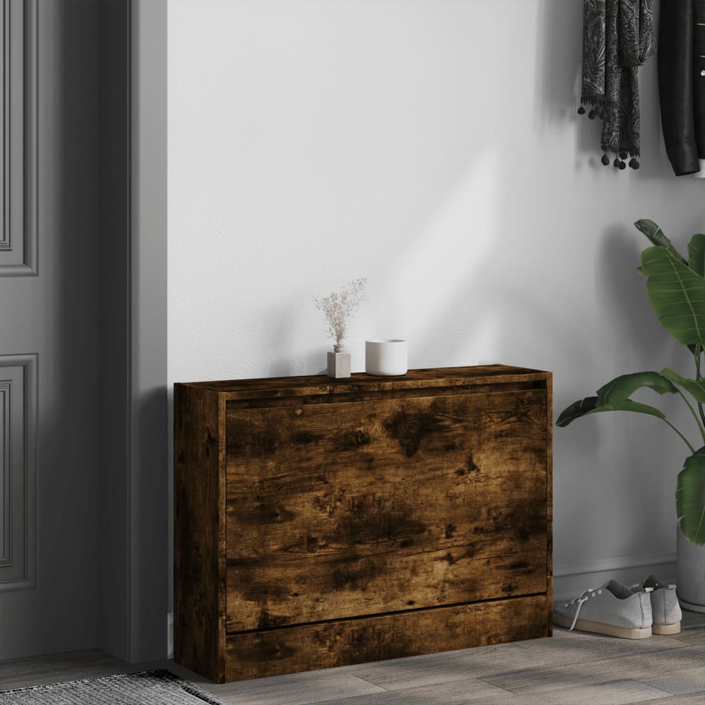 vidaXL Shoe Cabinet Smoked Oak 80x21x57 cm Engineered Wood 3