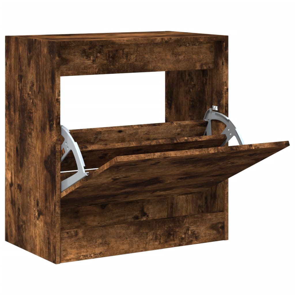 vidaXL Shoe Cabinet Smoked Oak 60x34x63.5 cm Engineered Wood 2
