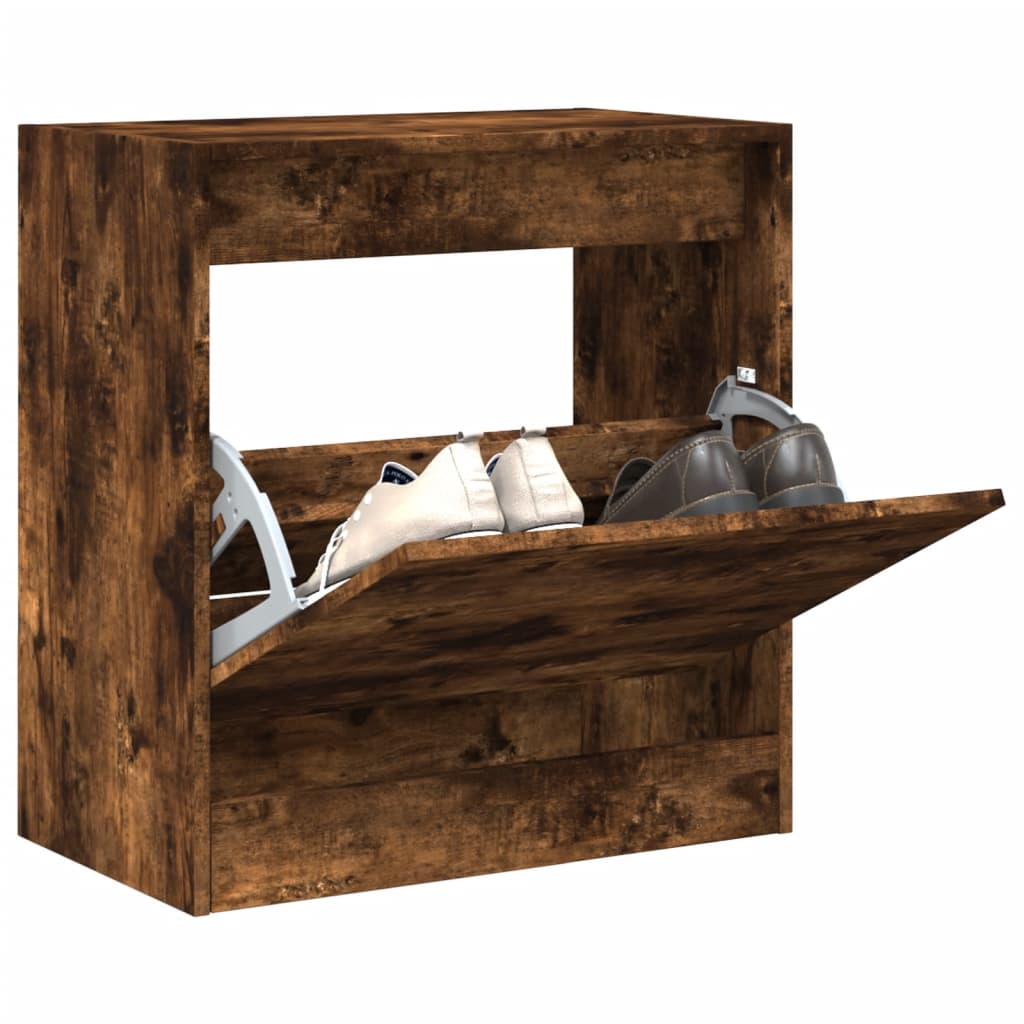 vidaXL Shoe Cabinet Smoked Oak 60x34x63.5 cm Engineered Wood 1