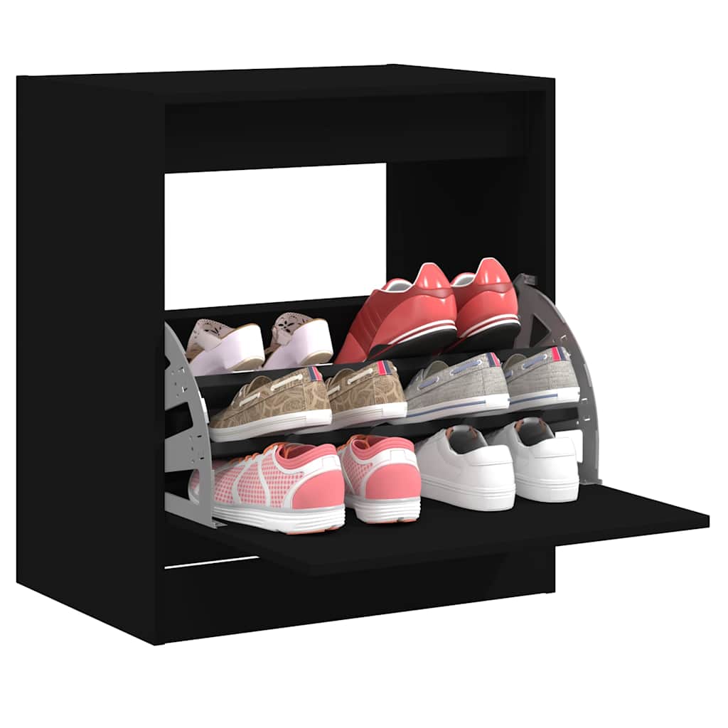vidaXL Shoe Cabinet Black 60x42x69 cm Engineered Wood 1