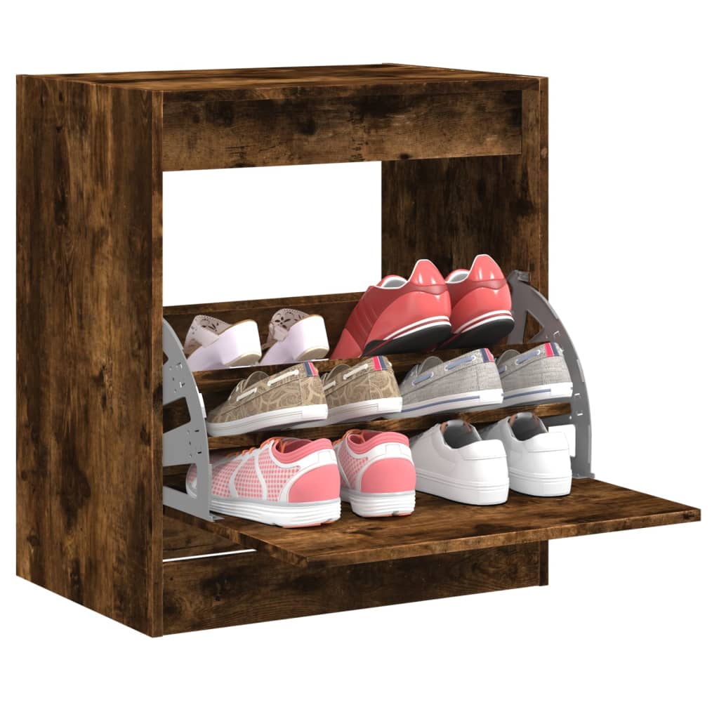 vidaXL Shoe Cabinet Smoked Oak 60x42x69 cm Engineered Wood 1