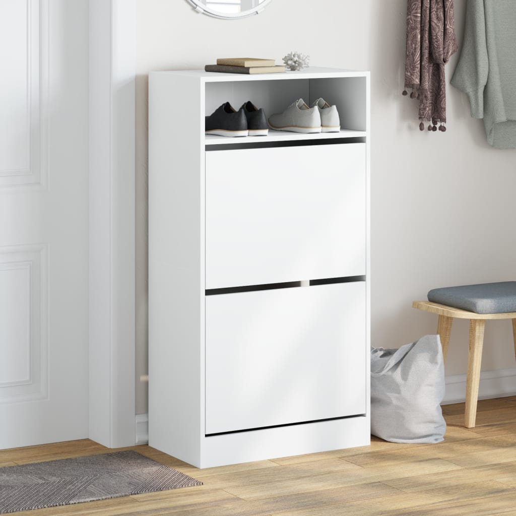 Shoe Cabinet with 2 Flip-Drawers 80x34x116 cm White