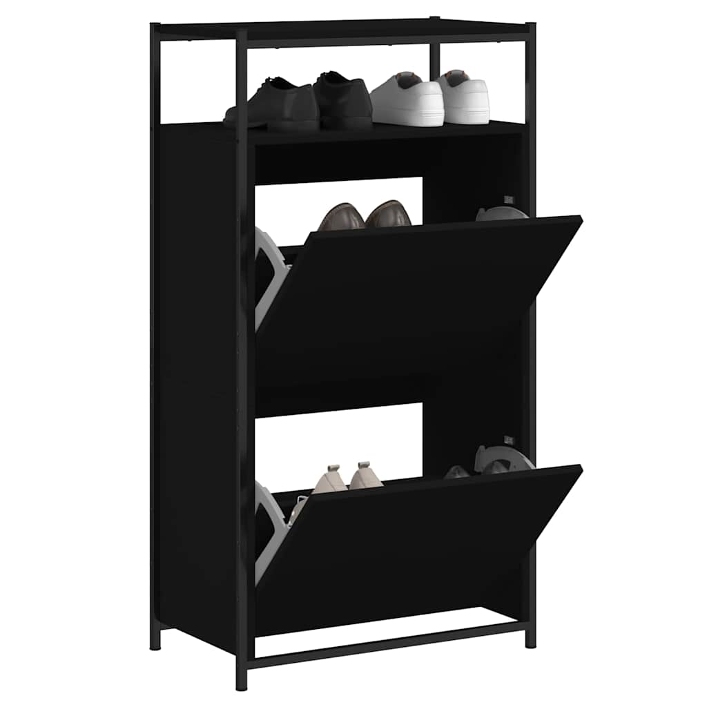 Shoe Cabinet with 4 Flip-Drawers 100x34x112 cm Black 60 cm