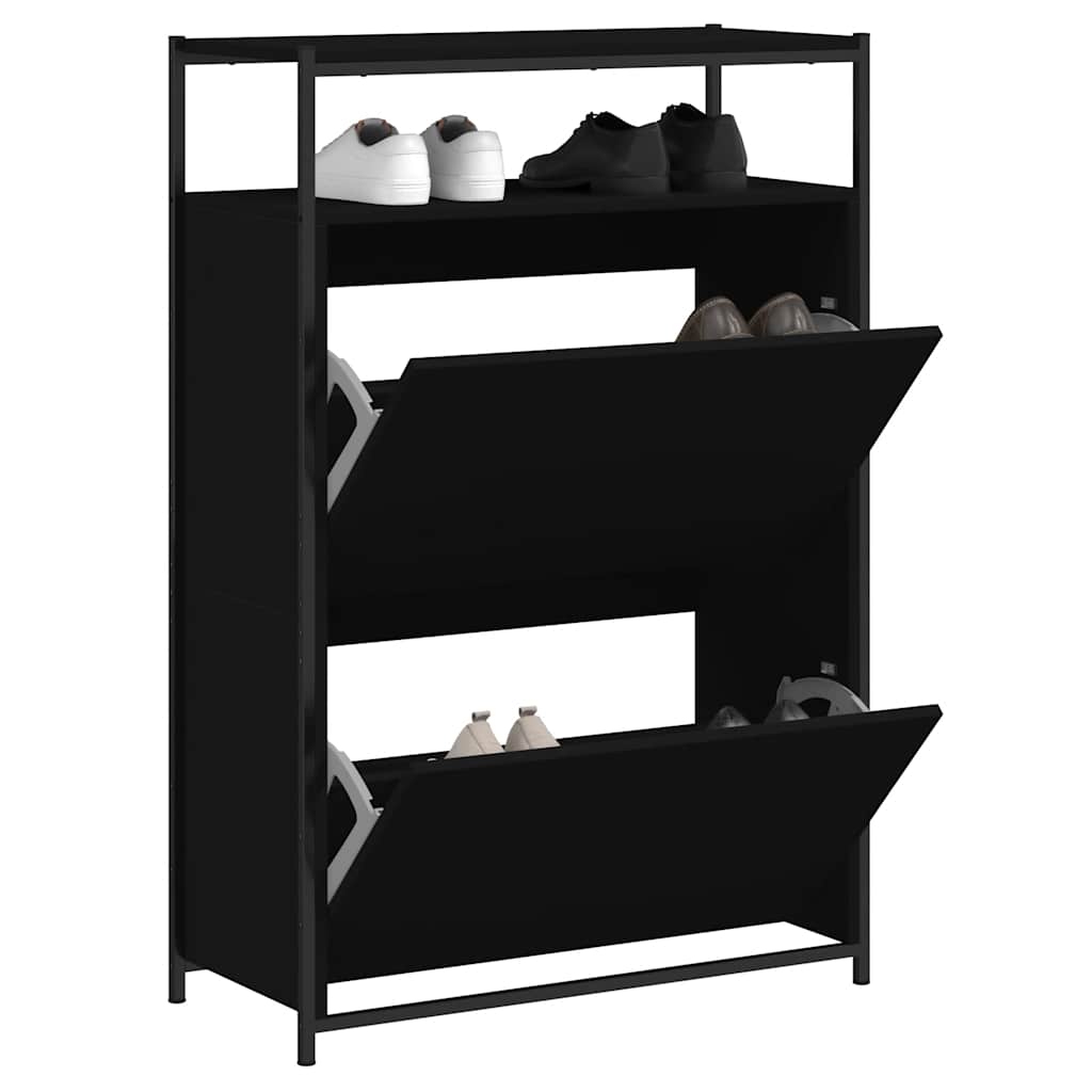 Shoe Cabinet with 4 Flip-Drawers 100x34x112 cm Black 75 cm