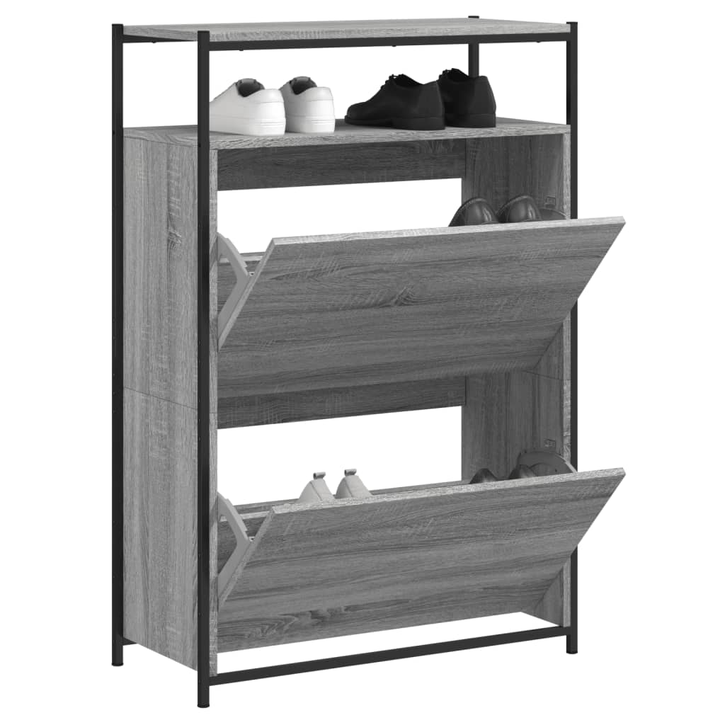 Shoe Cabinet with 4 Flip-Drawers 100x34x112 cm Grey sonoma 75 cm