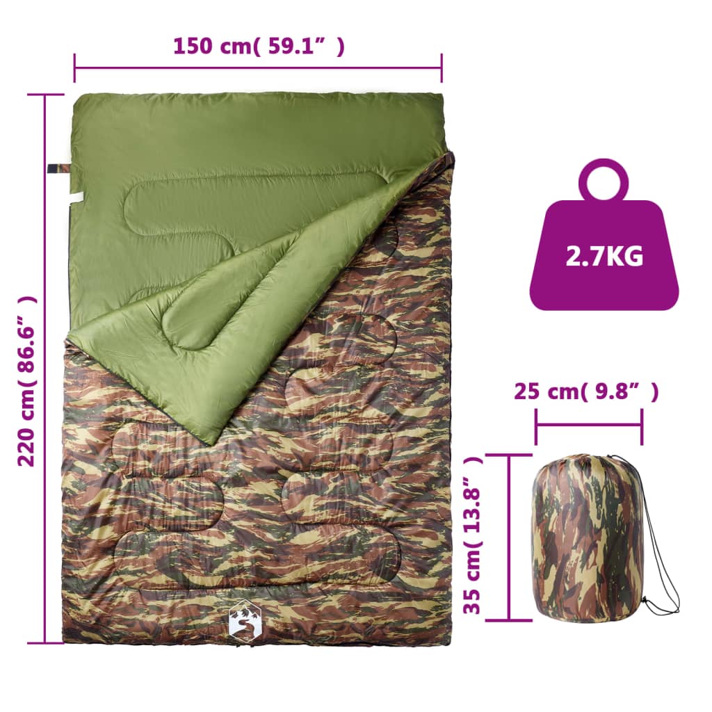vidaXL Double Sleeping Bag with Pillows for Adults Camping 3-4 Seasons 5