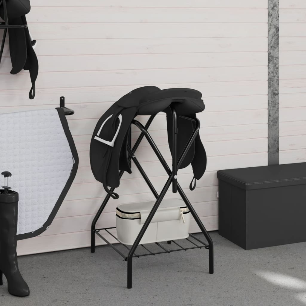 vidaXL Saddle Rack Foldable Freestanding Black Iron 3