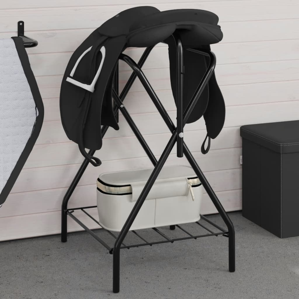 vidaXL Saddle Rack Foldable Freestanding Black Iron 1
