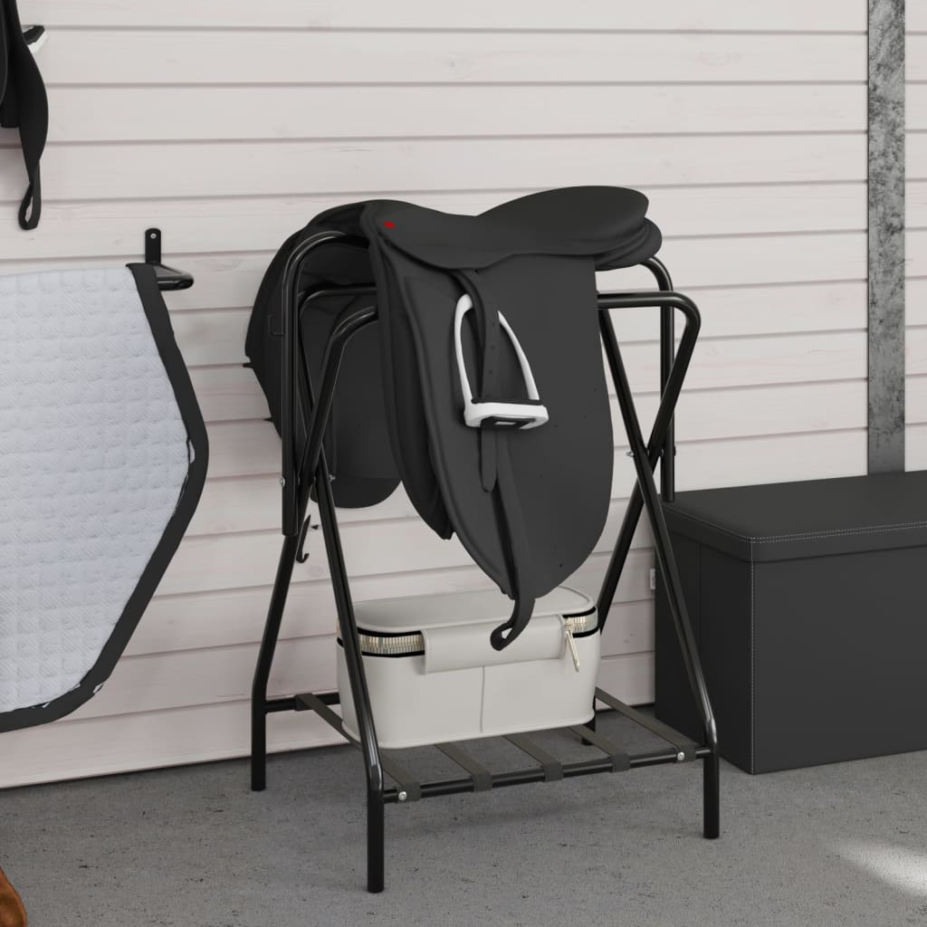 vidaXL Saddle Rack Foldable Freestanding Black Iron 3