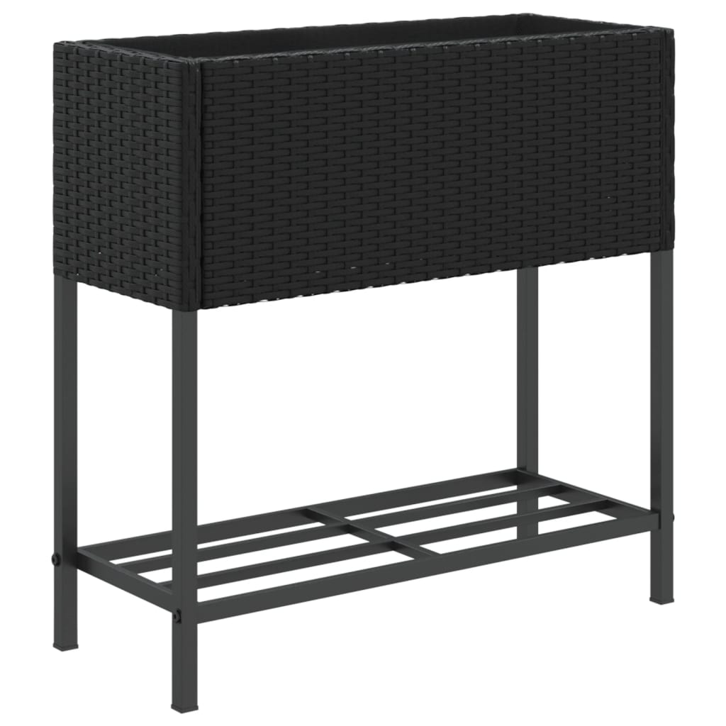 vidaXL Garden Planter with Shelf Black Poly Rattan 2