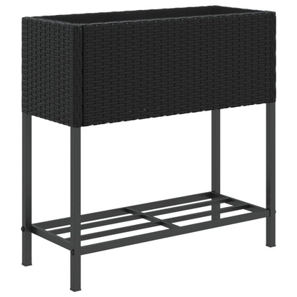 vidaXL Garden Planter with Shelf Black Poly Rattan 2