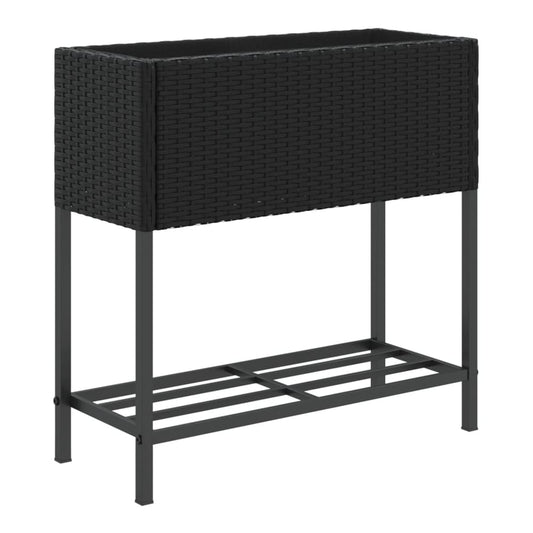 Garden Planter with Shelf Poly Rattan 1 Width 70 cm Black