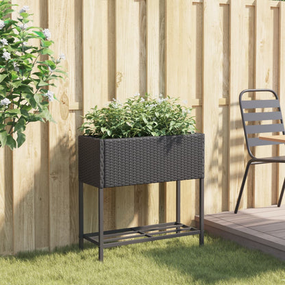 vidaXL Garden Planter with Shelf Black Poly Rattan 3