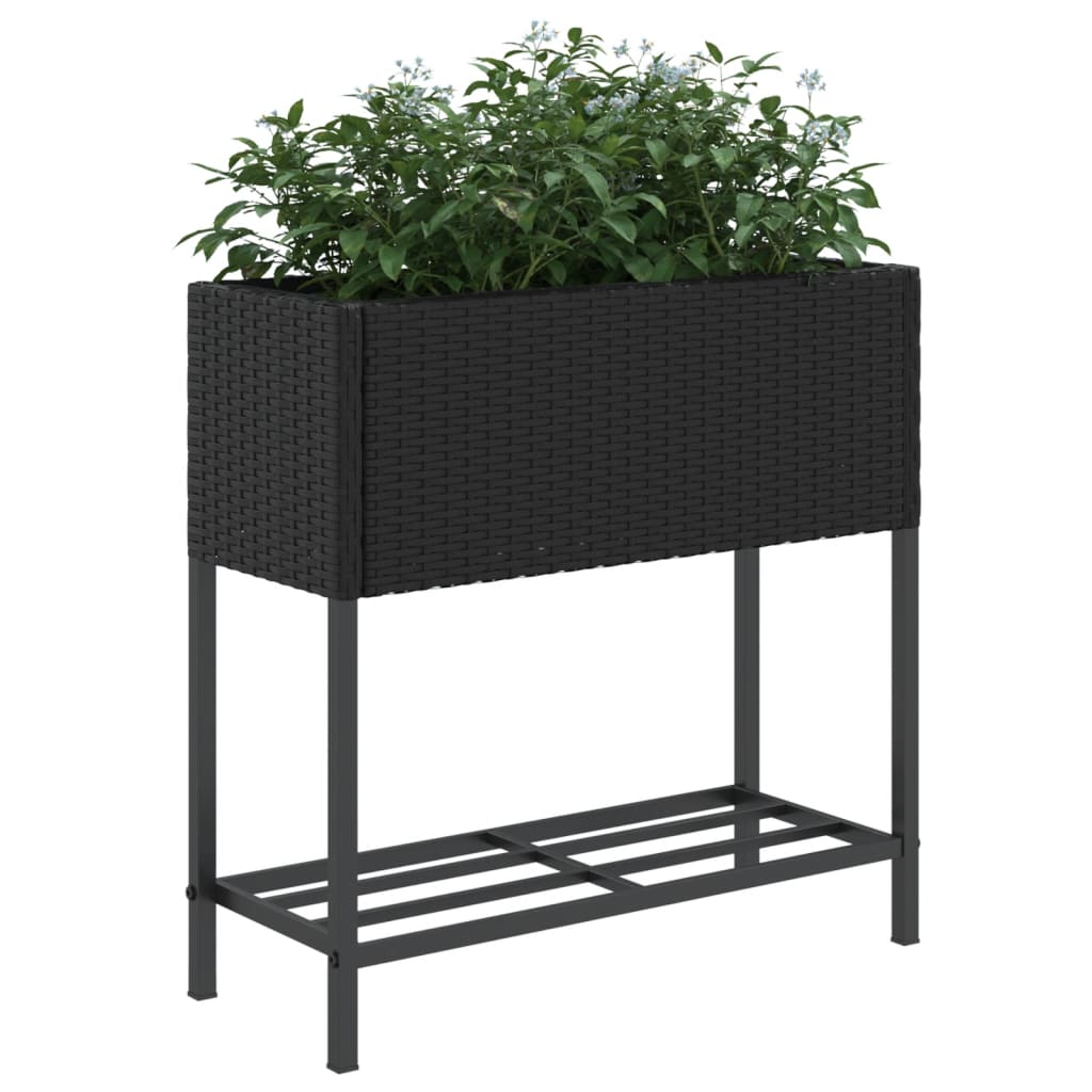 vidaXL Garden Planter with Shelf Black Poly Rattan 4