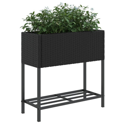 vidaXL Garden Planter with Shelf Black Poly Rattan 4