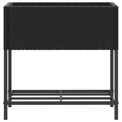 vidaXL Garden Planter with Shelf Black Poly Rattan 5