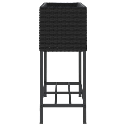 vidaXL Garden Planter with Shelf Black Poly Rattan 6