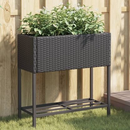 vidaXL Garden Planter with Shelf Black Poly Rattan 1