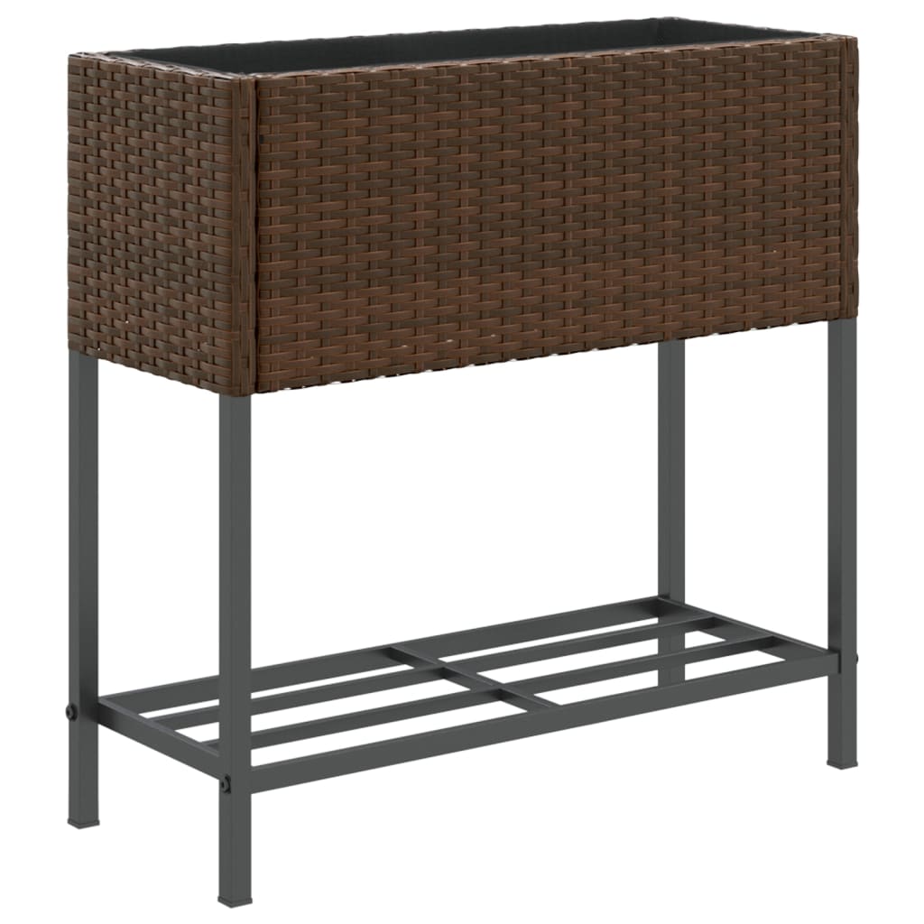 vidaXL Garden Planter with Shelf Brown Poly Rattan 2