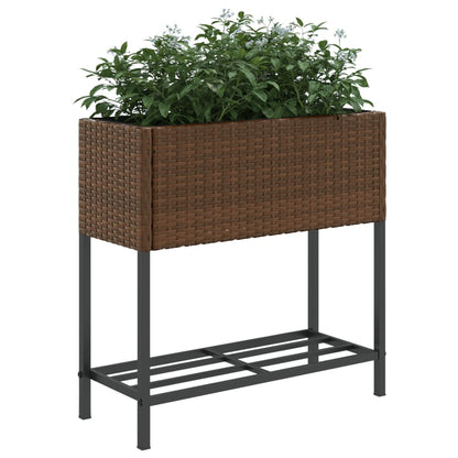 vidaXL Garden Planter with Shelf Brown Poly Rattan 4