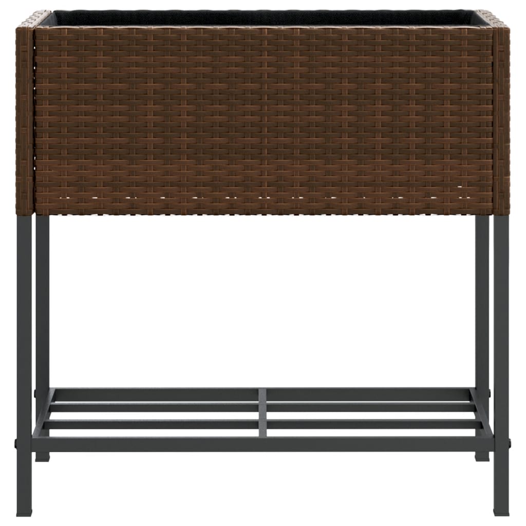 vidaXL Garden Planter with Shelf Brown Poly Rattan 5