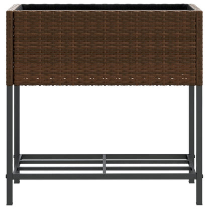vidaXL Garden Planter with Shelf Brown Poly Rattan 5