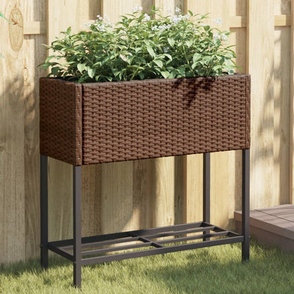 vidaXL Garden Planter with Shelf Brown Poly Rattan 1