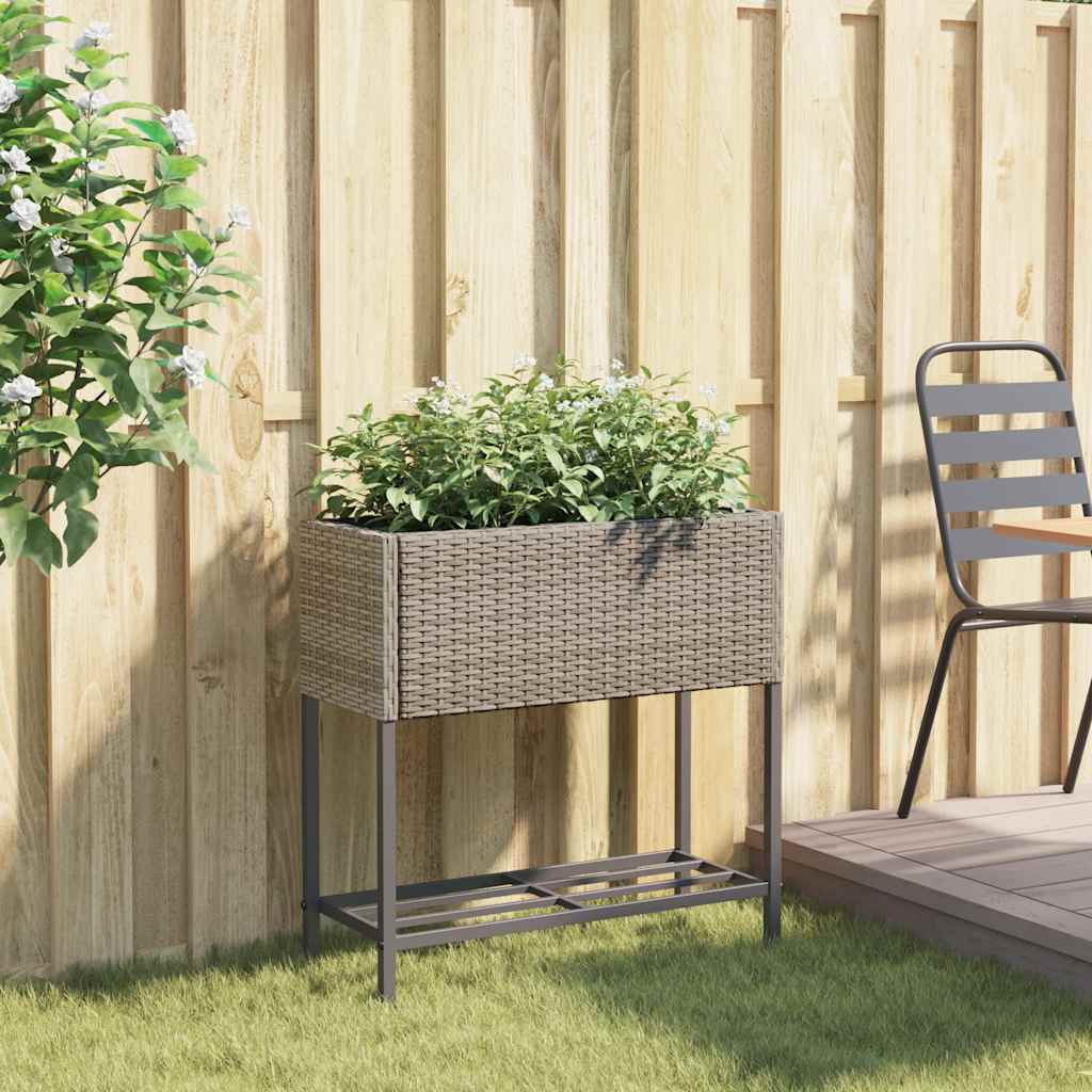 vidaXL Garden Planter with Shelf Grey Poly Rattan 3