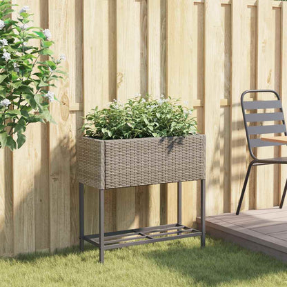 vidaXL Garden Planter with Shelf Grey Poly Rattan 3