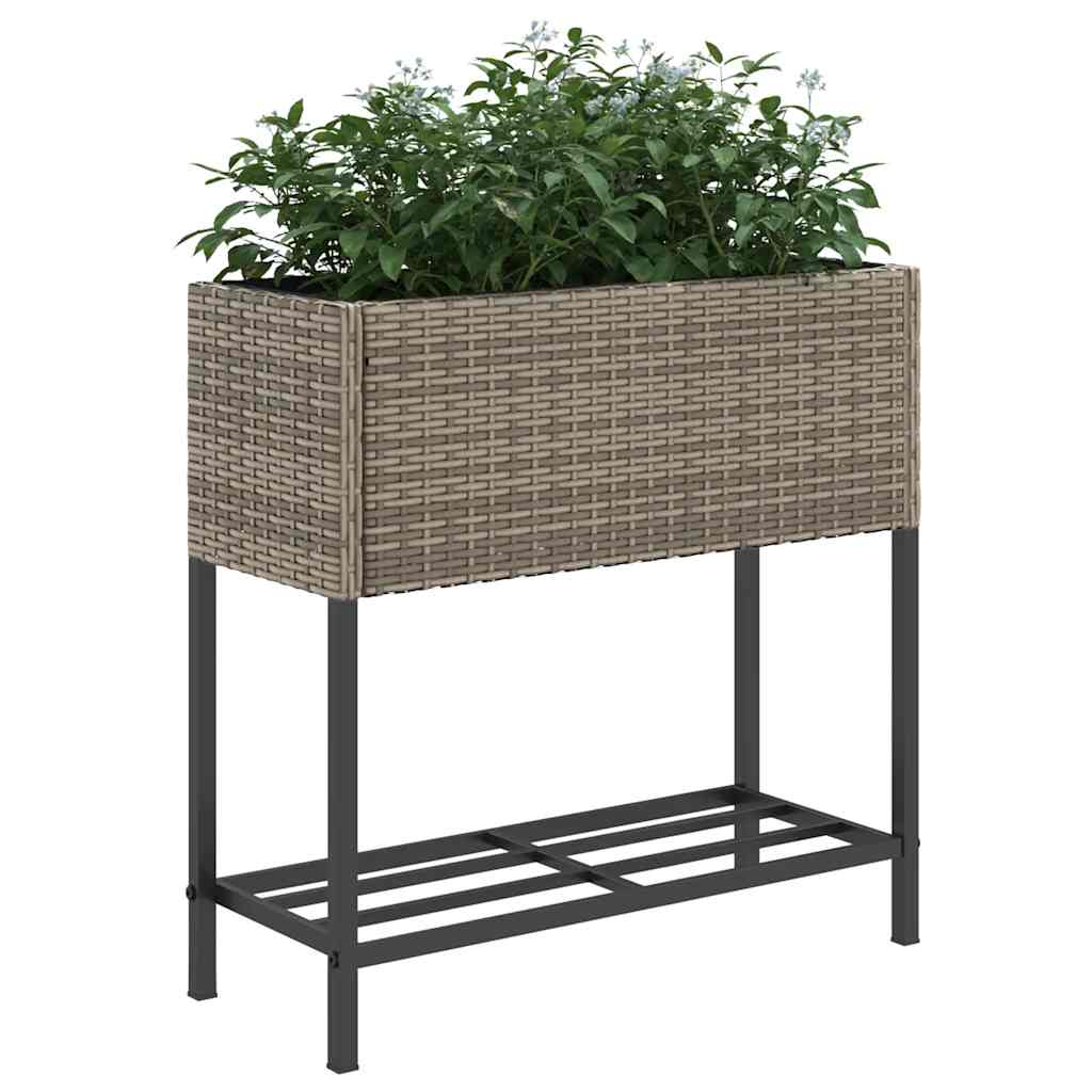 vidaXL Garden Planter with Shelf Grey Poly Rattan 4