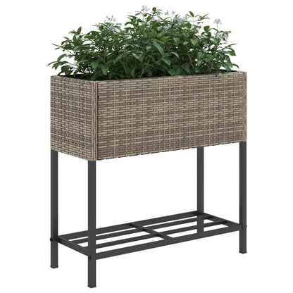 vidaXL Garden Planter with Shelf Grey Poly Rattan 4