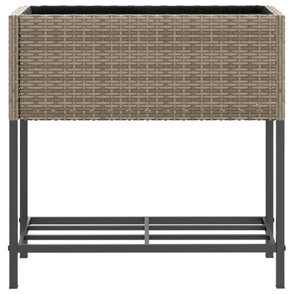 vidaXL Garden Planter with Shelf Grey Poly Rattan 5