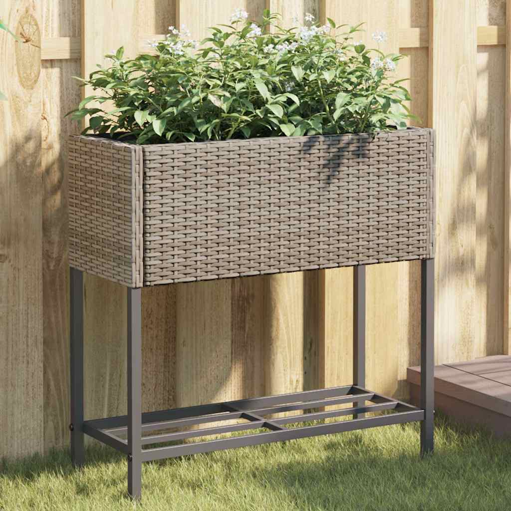 vidaXL Garden Planter with Shelf Grey Poly Rattan 1