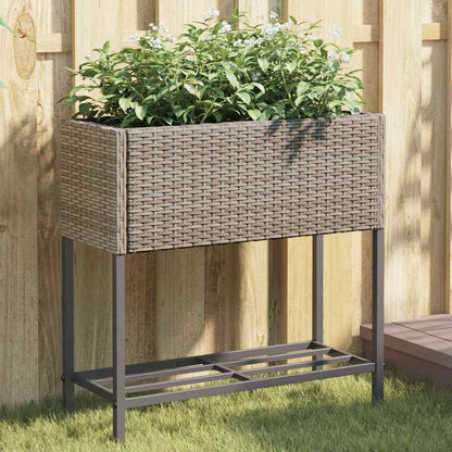 vidaXL Garden Planter with Shelf Grey Poly Rattan 1