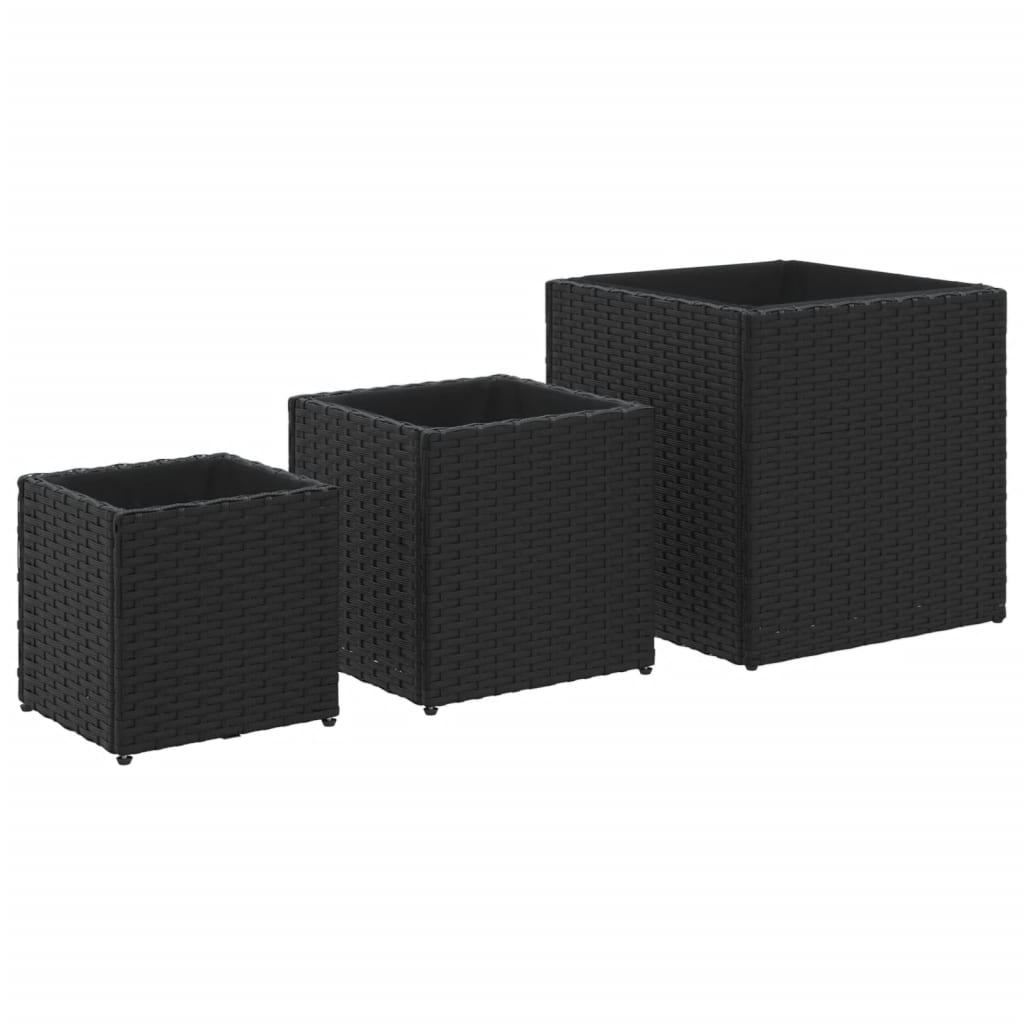 vidaXL Garden Planters 3 pcs Black Poly Rattan 2