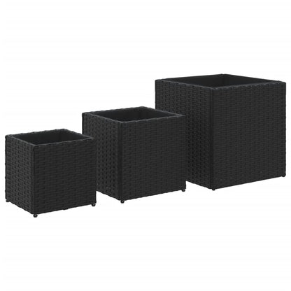 vidaXL Garden Planters 3 pcs Black Poly Rattan 2