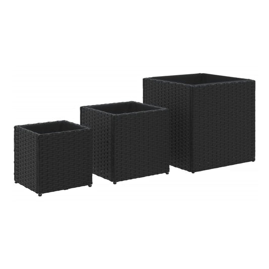 Garden Planters 3 pcs Poly Rattan Black