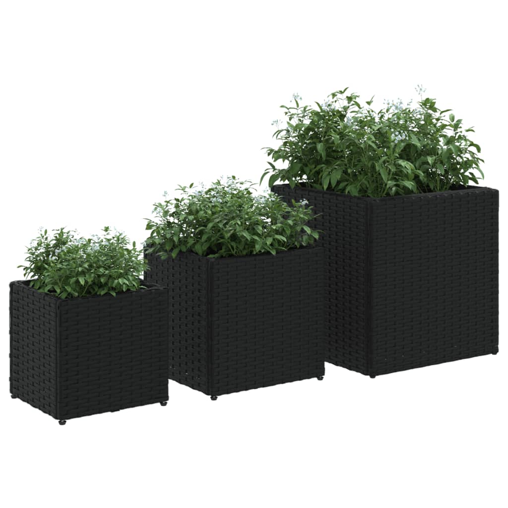 vidaXL Garden Planters 3 pcs Black Poly Rattan 4