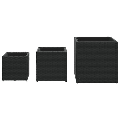 vidaXL Garden Planters 3 pcs Black Poly Rattan 5