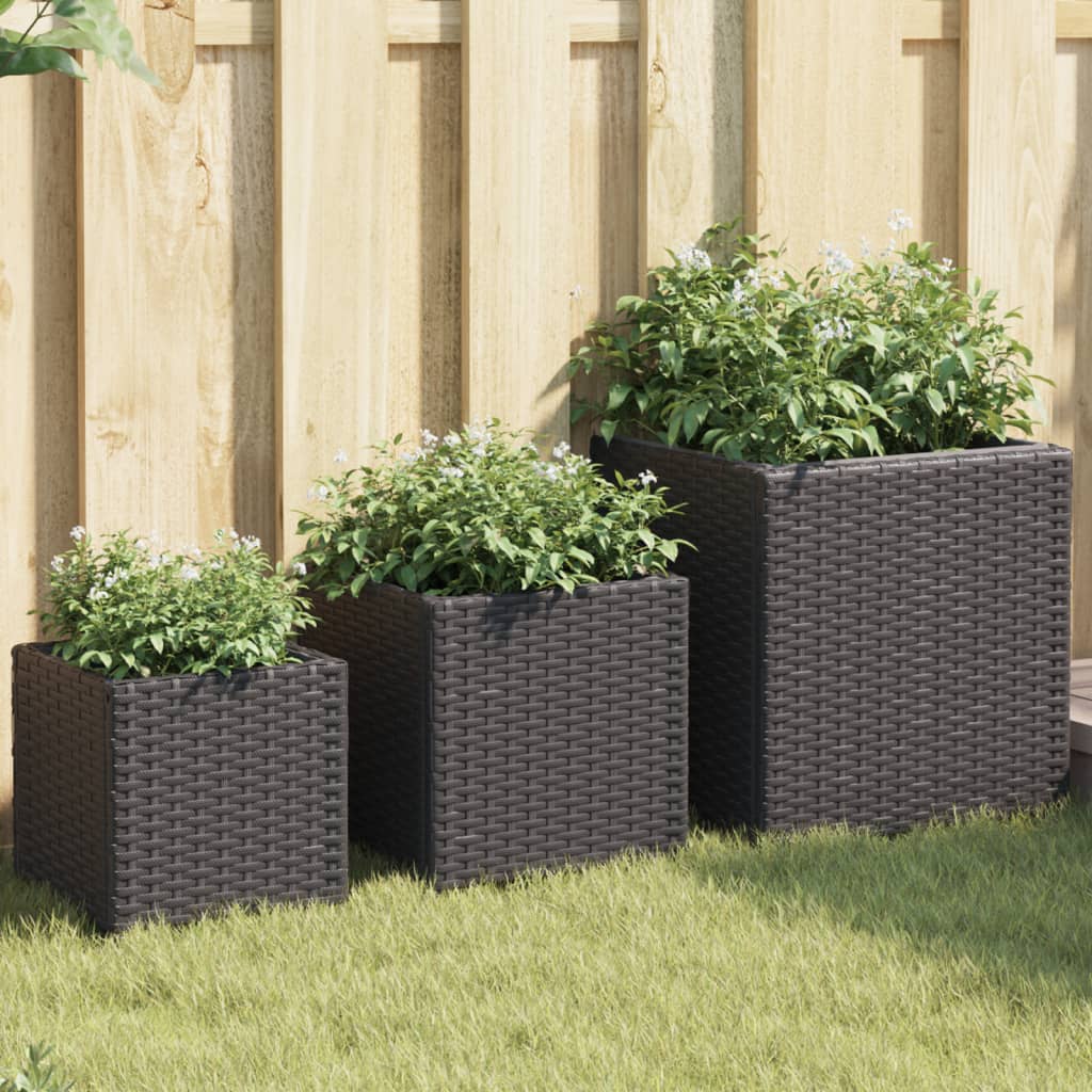 vidaXL Garden Planters 3 pcs Black Poly Rattan 1